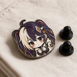 Soft enamel pin photographed at a 45-degree angle to show raised metal outlines and recessed enamel fill, with a butterfly pin clasp beside it