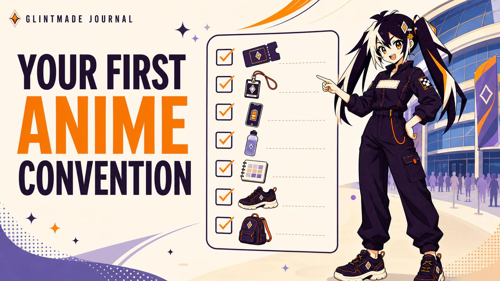 Glint presenting an illustrated packing checklist for a first anime convention