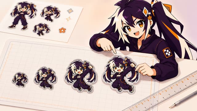 Glint comparing readable sticker sizes on a cutting mat