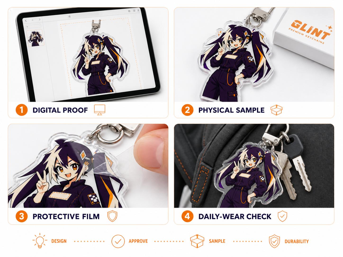 Glintmade acrylic keychain proof and protective film review