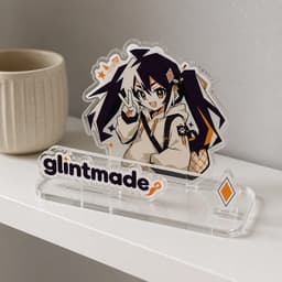Multi-piece custom acrylic standee combo displayed on a white shelf