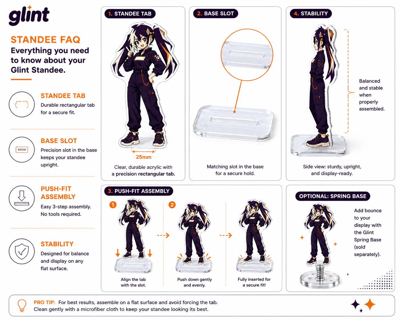 Glintmade acrylic standee base slot and tab fit guide
