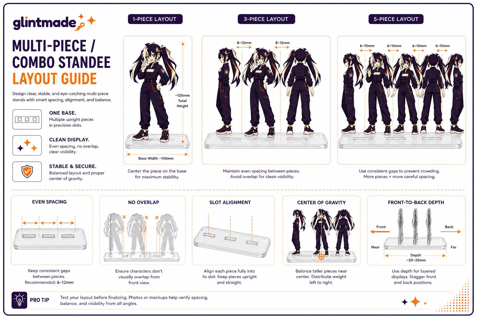 Glintmade multi-piece acrylic standee layout example