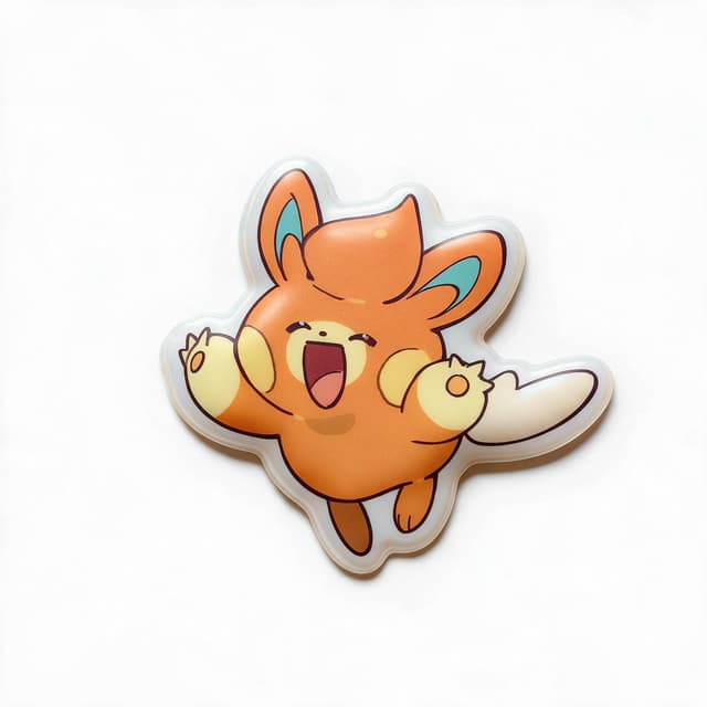Pokemon Series 3D puffy sticker of a cheering orange Pokemon character on a white background