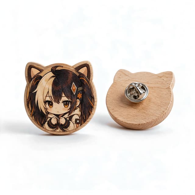 Custom 3D Beechwood Badge product photo on a white background
