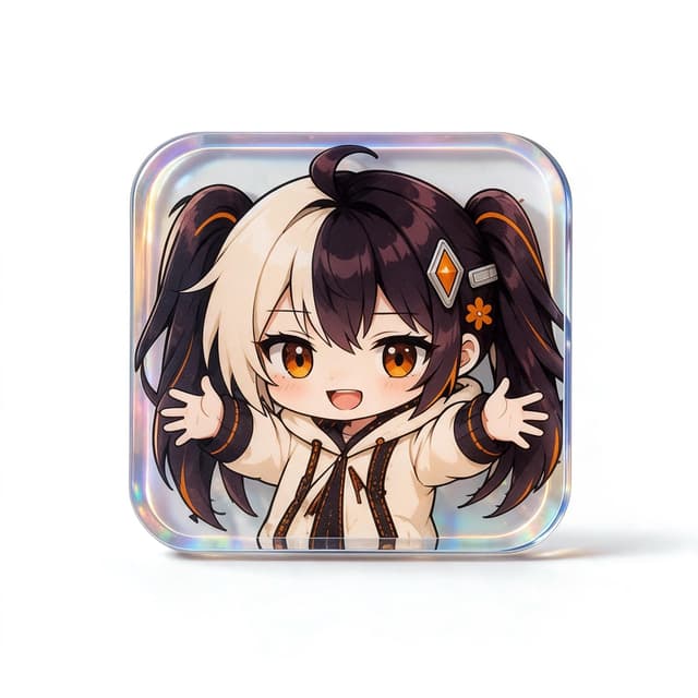 Custom Rainbow Rounded Acrylic Badge product photo on a white background