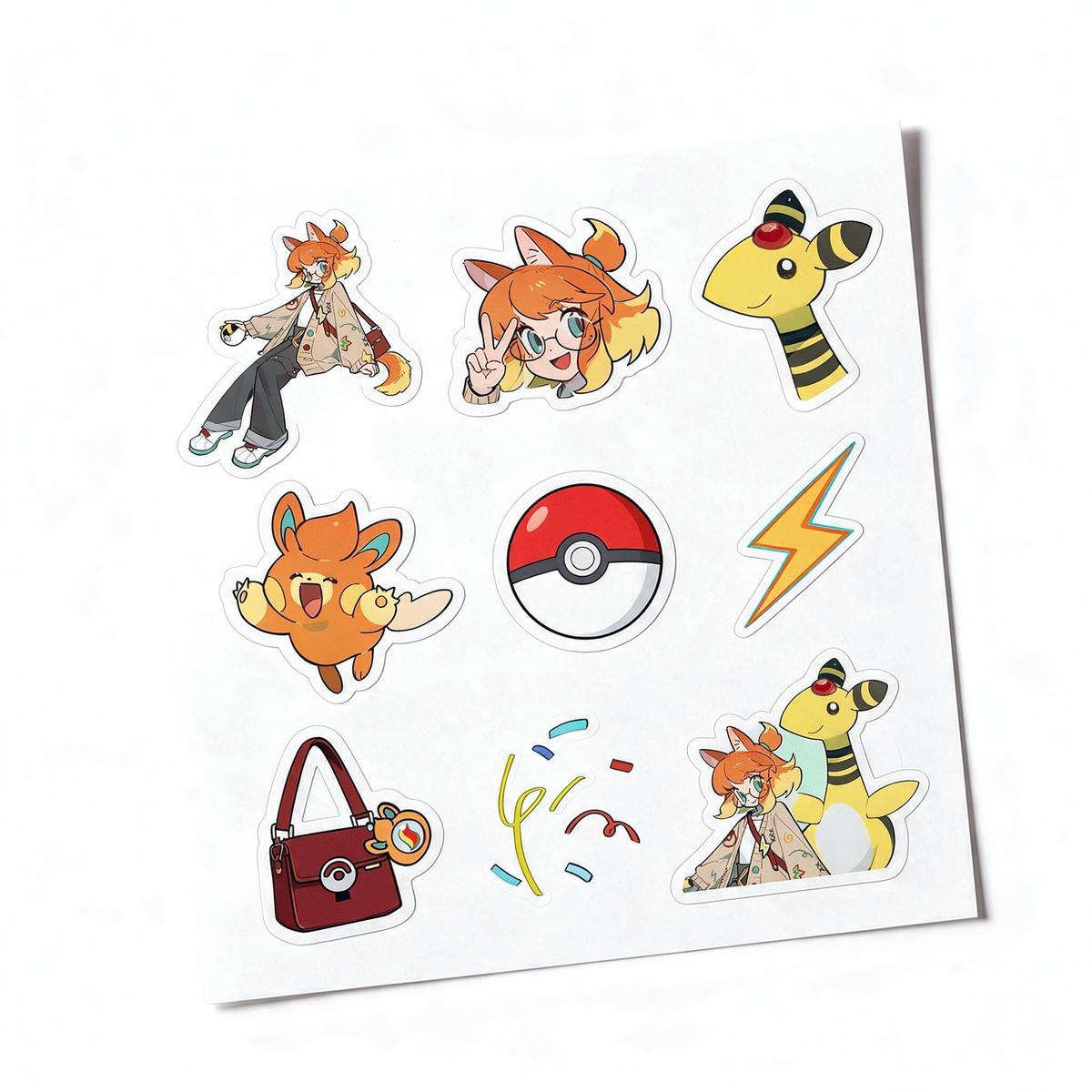 Pokemon Series kiss-cut sticker sheet with nine die-cut designs on a white background