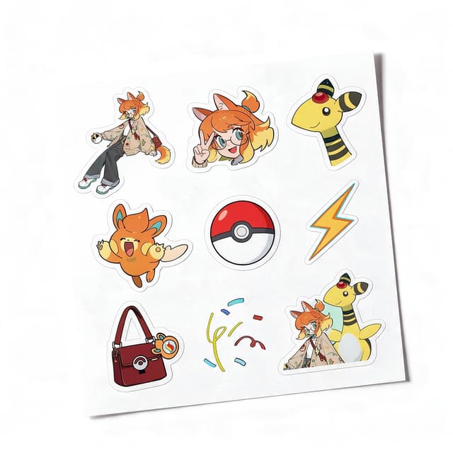 Pokemon Series kiss-cut sticker sheet with nine die-cut designs on a white background
