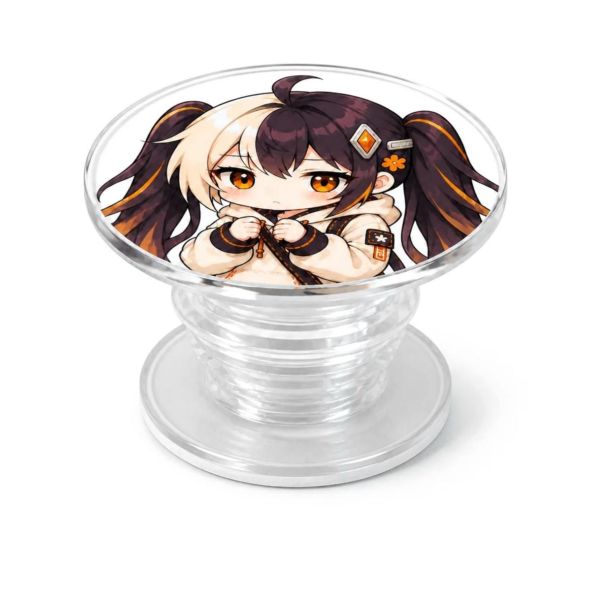 Clear expandable base on a custom round acrylic phone grip