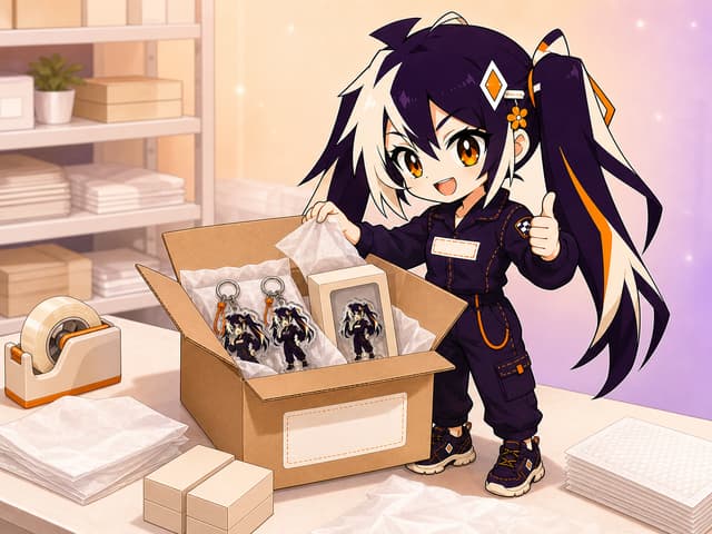 Chibi Glint packing finished acrylic merchandise for delivery