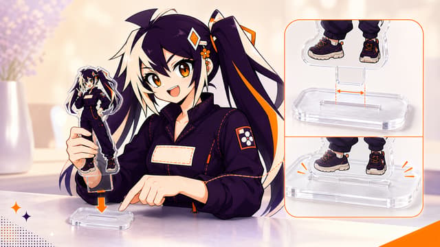Glint aligning an acrylic standee tab with its clear base slot