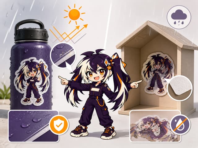 Glint stickers comparing laminated water-resistant vinyl with a dry-use material