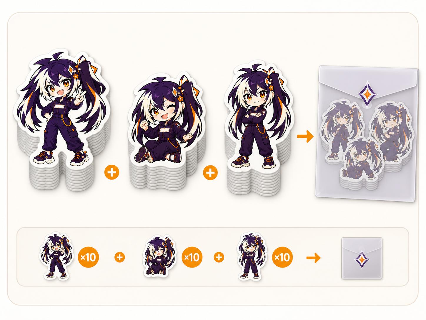 Illustration of separate sticker designs combined into an assortment