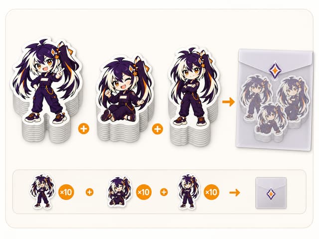 Glint sticker designs grouped into separate sets of ten within one order