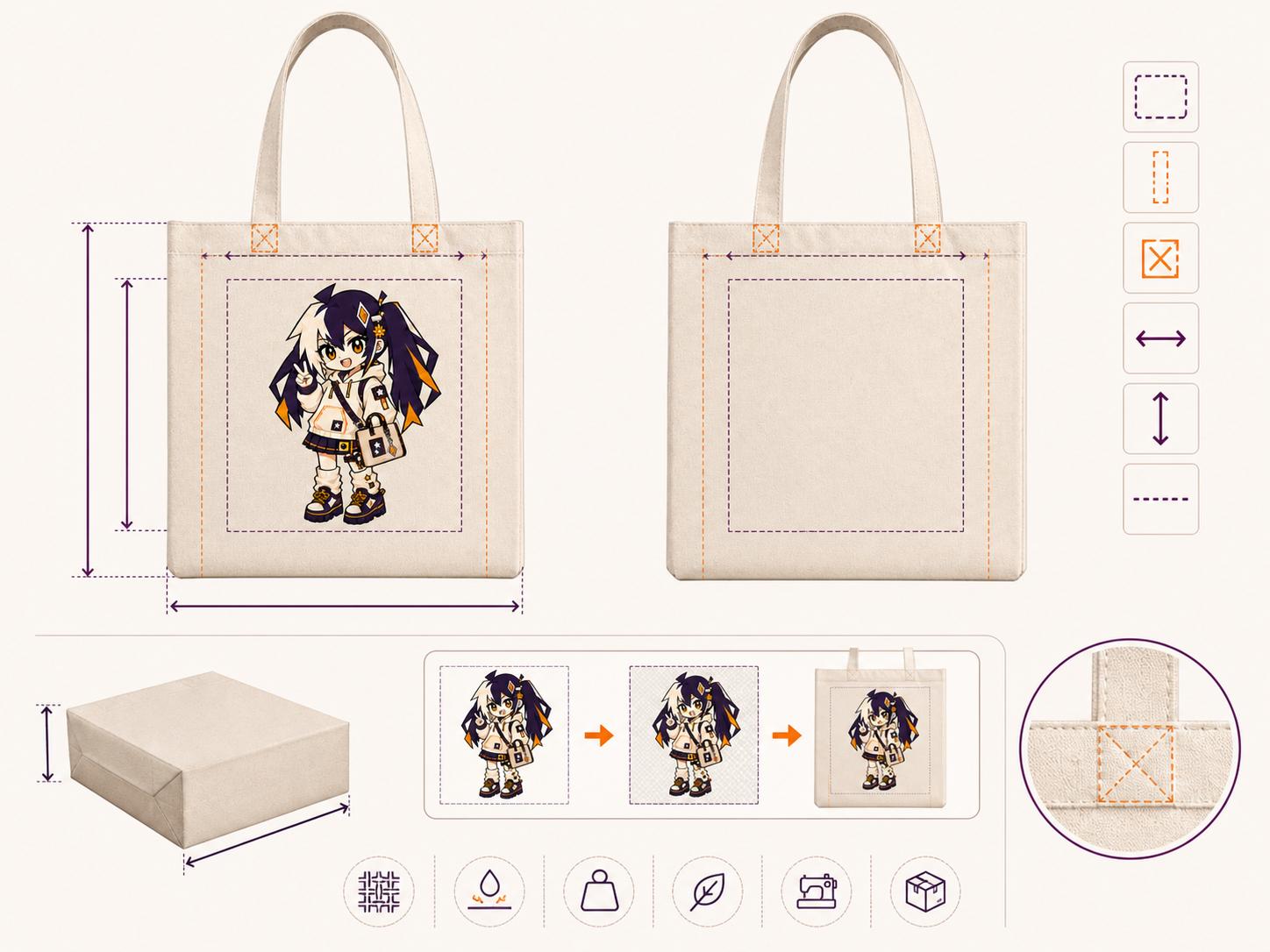 Glintmade canvas bag design and printable area guide