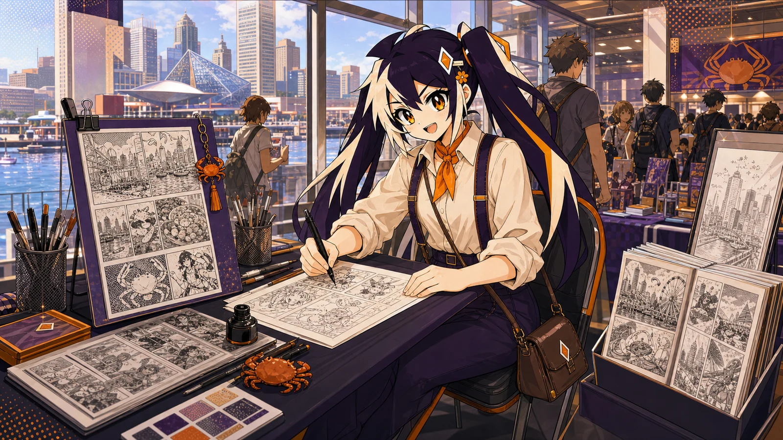 Glint inking an original comic at a Baltimore creator table