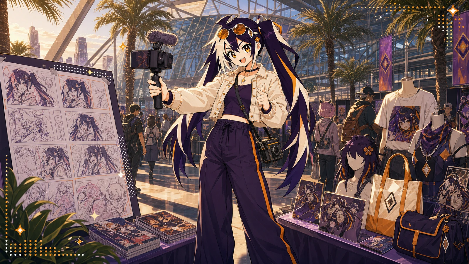 Glint filming creator content at a bright Los Angeles convention
