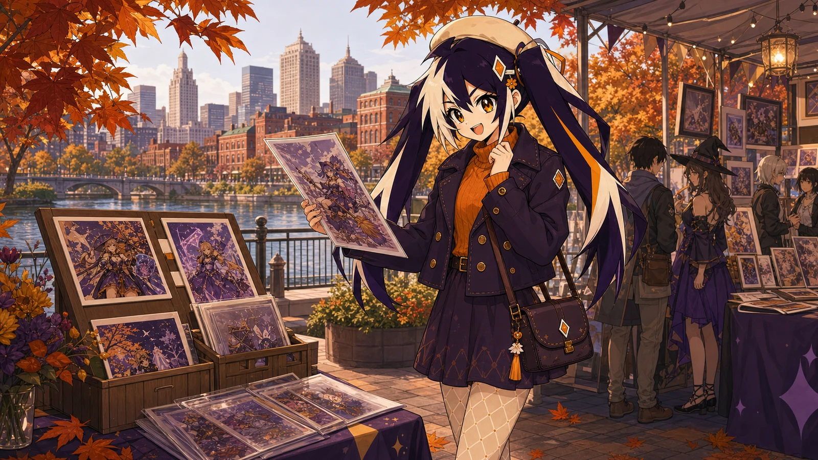 Glint browsing original art at an autumn convention in Providence