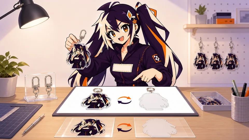 Glint checking front and back acrylic keychain artwork